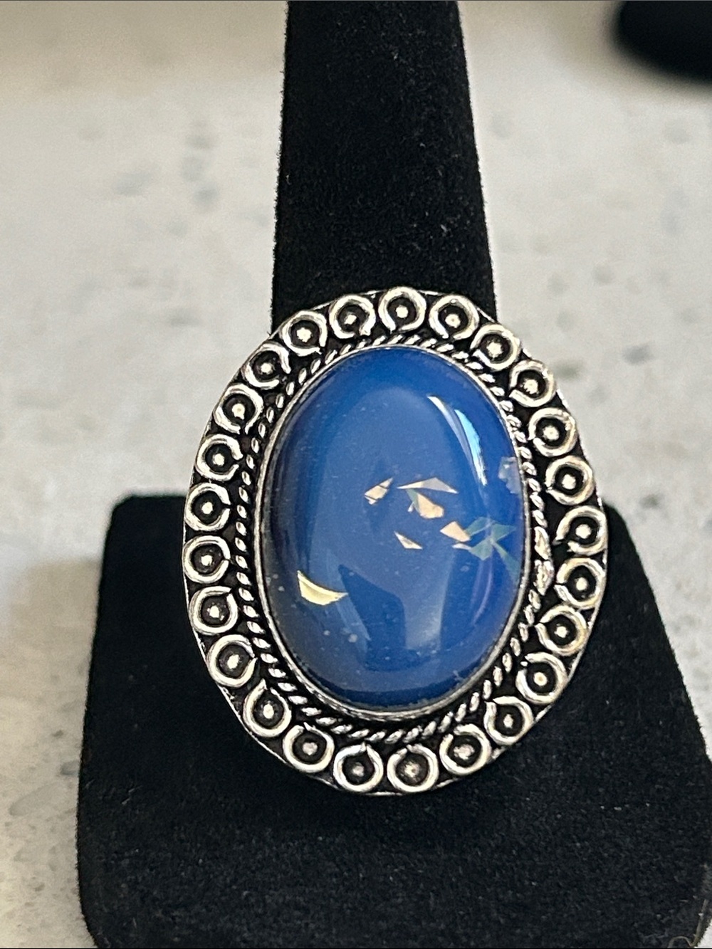 Blue Doublet Opal Gemstone Ethnic Handmade Ring Size-7